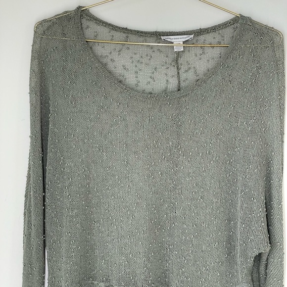 American Eagle M Green Lace Sheer Long Sleeve Top - Picture 3 of 9